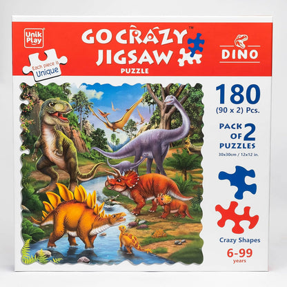 Unik Play Go Crazy Jigsaw Puzzle for Kids and Adults | Attractive Cartoon Print Puzzle with 2 Puzzle Sorting Trays for Age 6 to 99 Years-90 Pcs-(Dino)