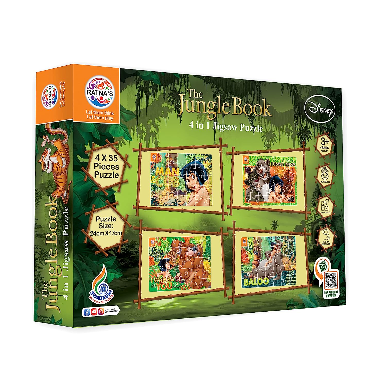 Ratna's 4 in 1 Disney Jigsaw Puzzle 140 Pieces for Kids. 4 Jigsaw Puzzles 35 Pieces Each (Jungle Book) - MRGTOYS