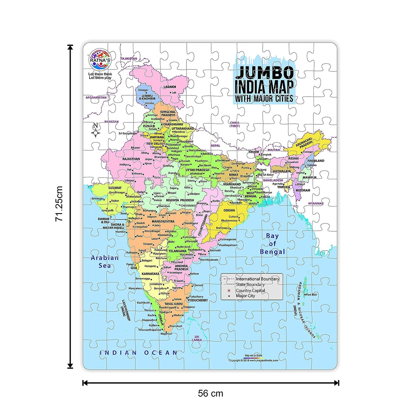 RATNA'S Jumbo India MAP 120PIECES Jigsaw.with A 12 Page Information Guide About India