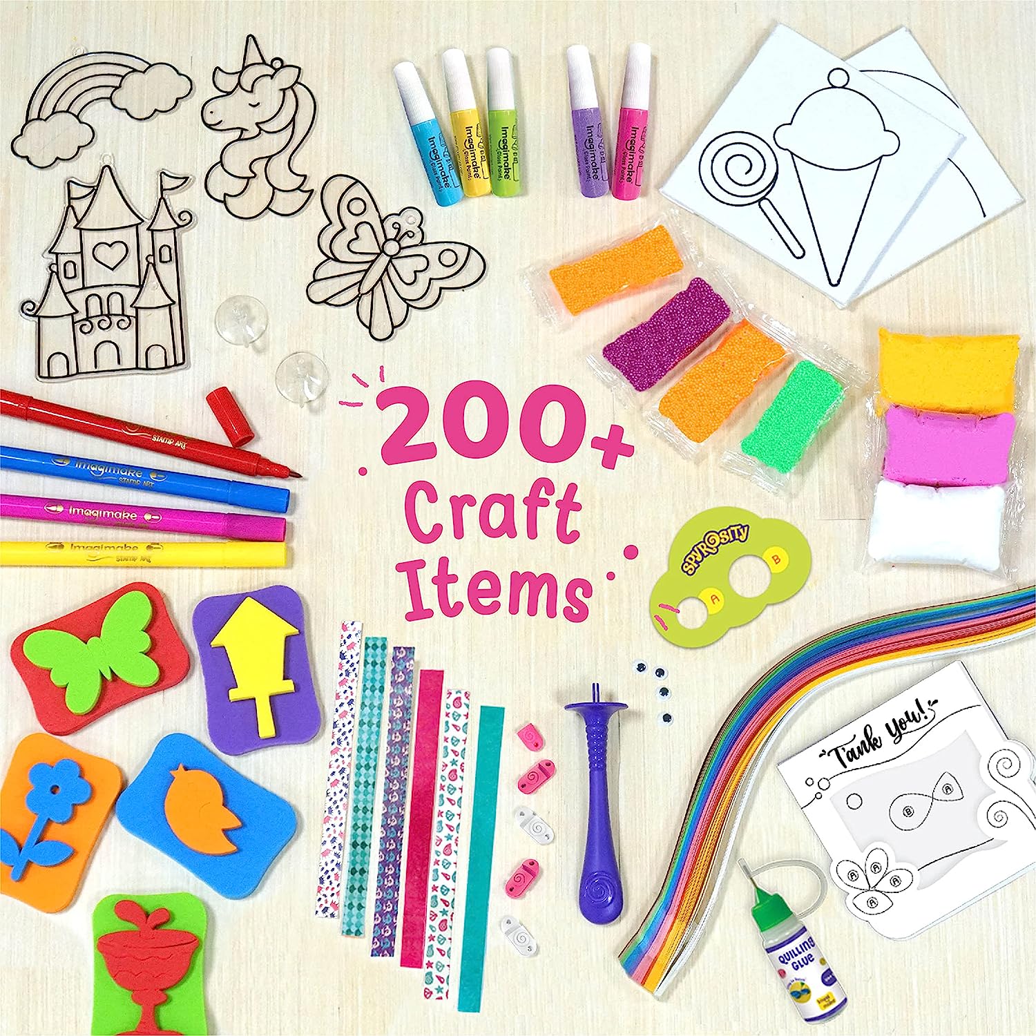 Imagimake Fabulous Craft Kit-Arts and Crafts for Kids ages 6-8-Suncatcher Kits for kids-Air Dry Clay, Paper Quilling Kit, Stamp for Kids- Princess, Unicorn Toys- Gifts for 5, 6, 7, 8, 9 Year Old Girls, Multicolour