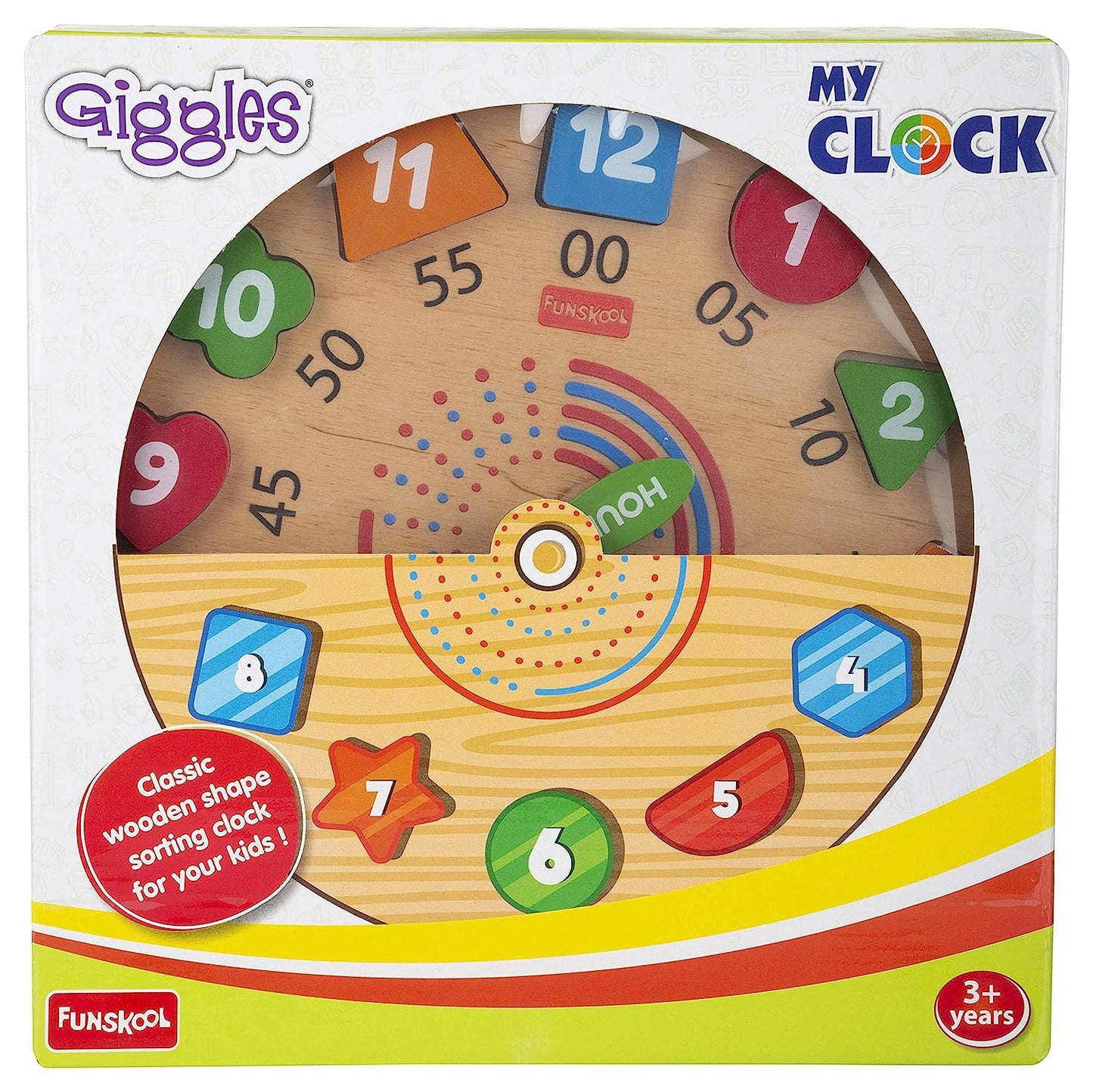 Giggles - My Clock, Shape sorting clock puzzle, Teaches Time,shapes and Numbers, 3 Years & above, Preschool toys Multicolor