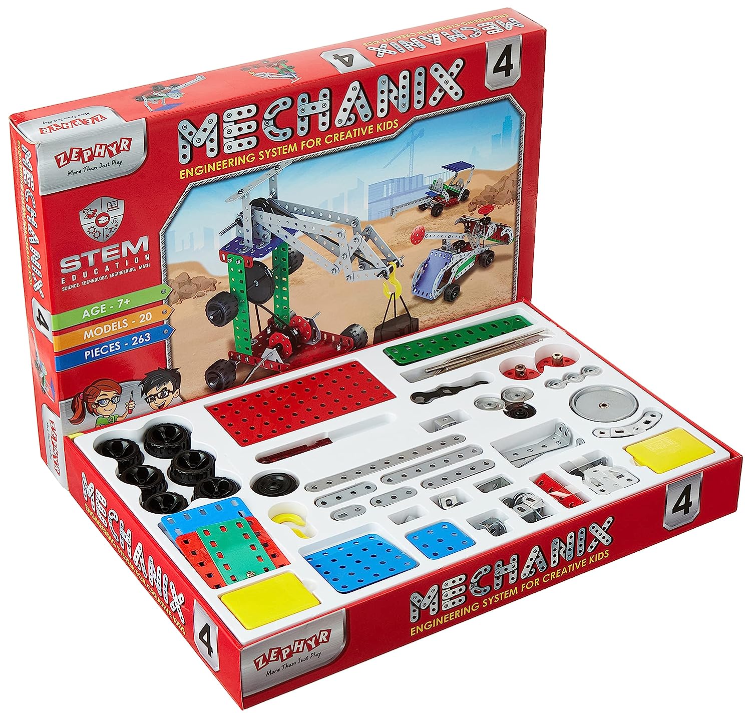 Mechanix Metal - 4 Construction Toy, Building Blocks, Educational Toys for 7+ Yrs Boys and Girls, Multicolor