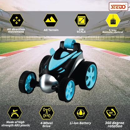 SEEDO Remote Control Rechargeable 360 Degree Stunt Car Toy for Kids, All Terrain RC Vehicle Flipping & Spinning Car with Rubber Tires for Boys & Girls 8+ Years COLOR MAY VARY