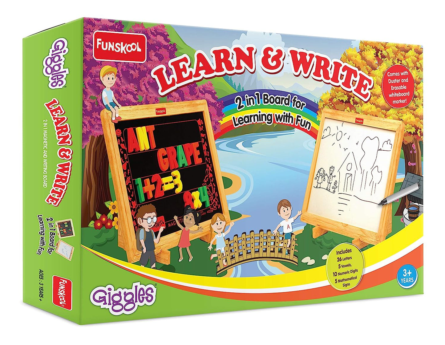 Funskool Learn N Write Slate, 2 in 1 Magnetic & Dry Erase Board, Early Learning, 3 Years & Above, Preschool Toys, Multicolor