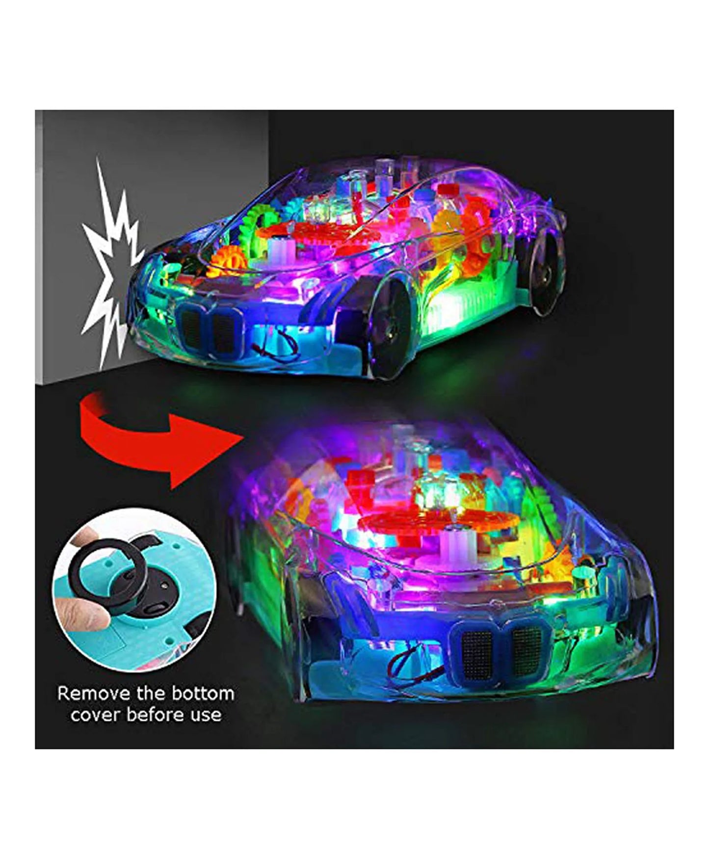 Concept Musical and 3D Lights Kids Transparent Car, Toy for 2 to 5 Year Kids Baby Toy, Multicolor