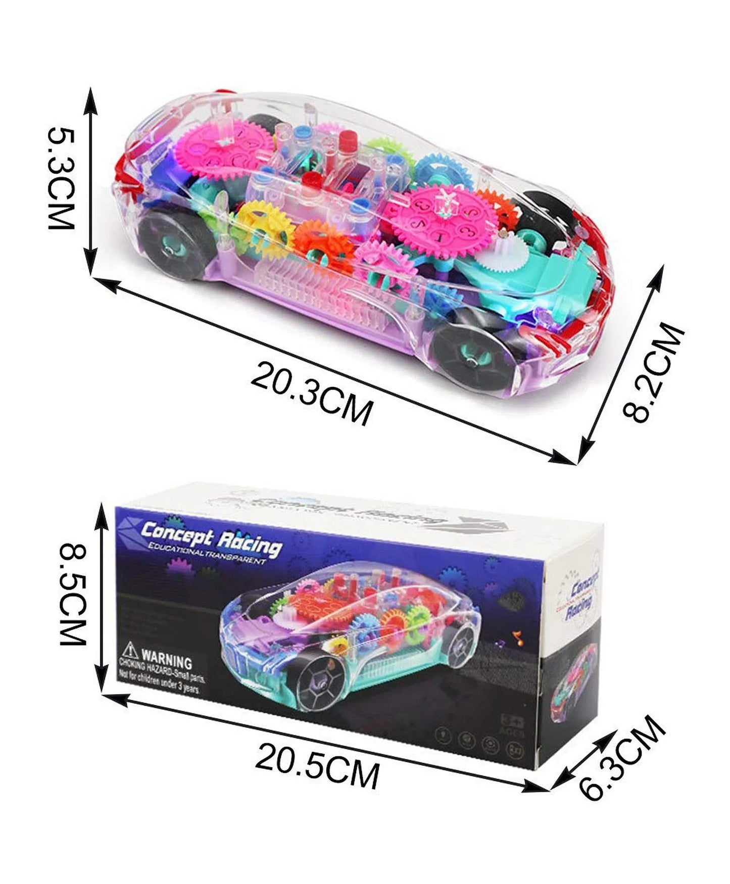 Concept Musical and 3D Lights Kids Transparent Car, Toy for 2 to 5 Year Kids Baby Toy, Multicolor