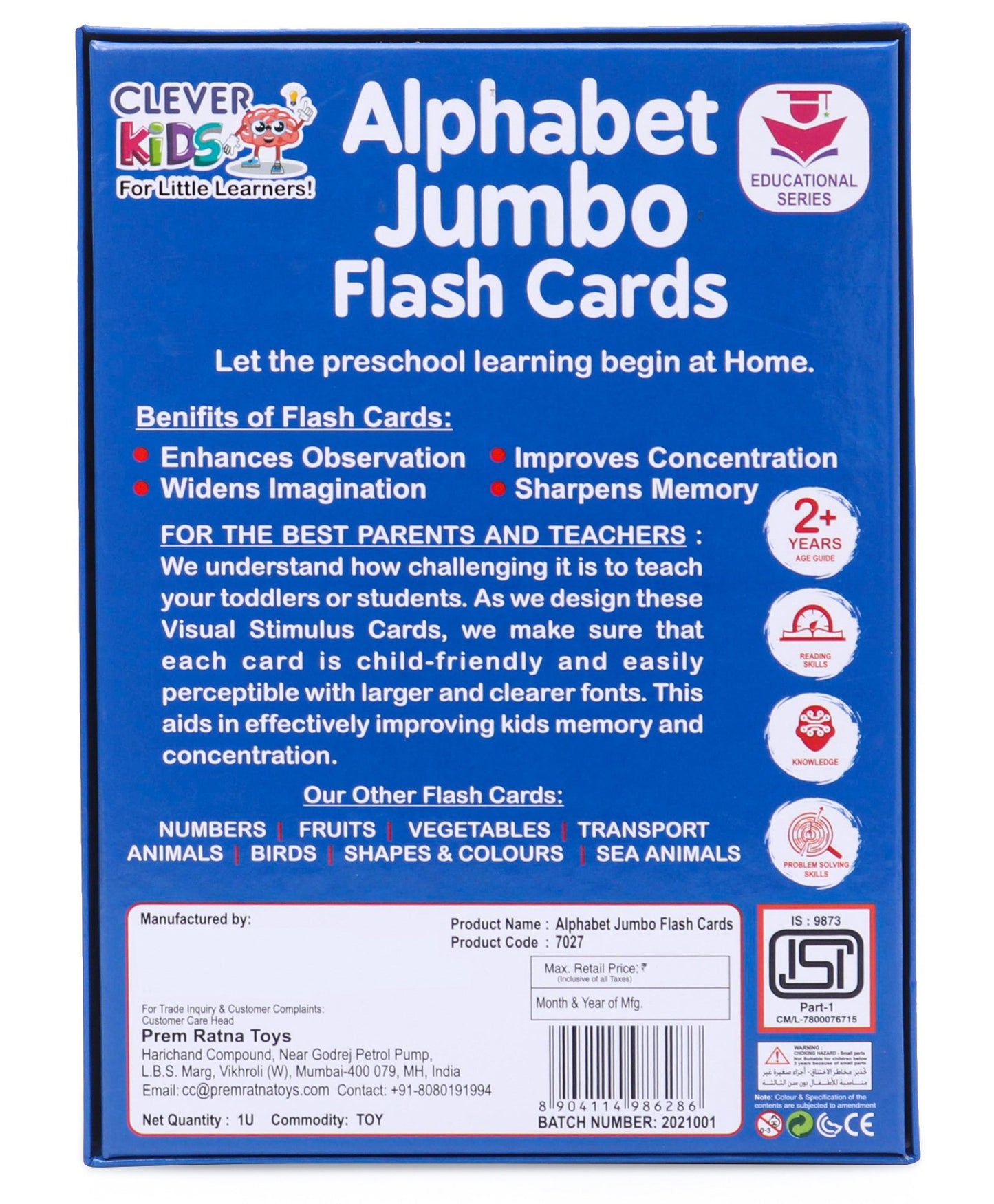 Ratnas Alphabet Jumbo Flash Card - Multicolor