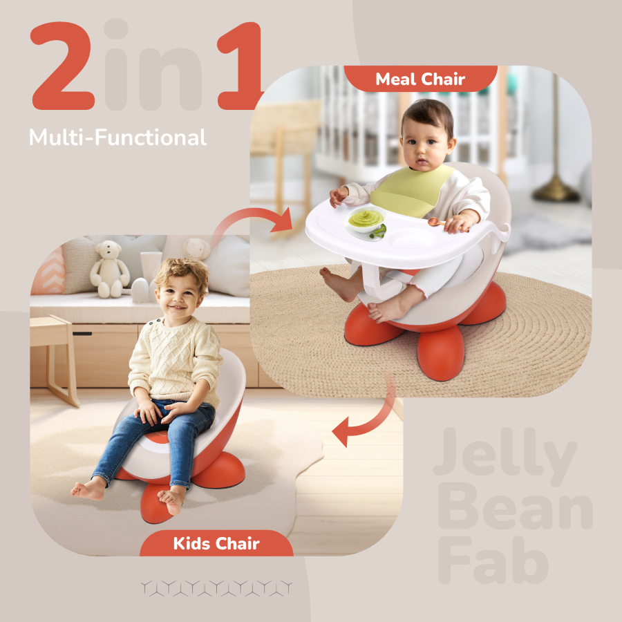 R for Rabbit Jelly Bean Fab 2 in 1 Multipurpose Kids Chair and Meal Chair orange cream