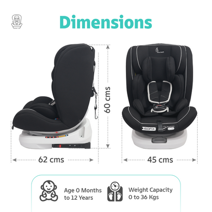 R for Rabbit Jack N Jill Grand ISOFIX Car Seat for kids 0-12 Years Safety Certified, 5-Point Safety Harness, Removable Seat Cover, Adjustable Head Rest
