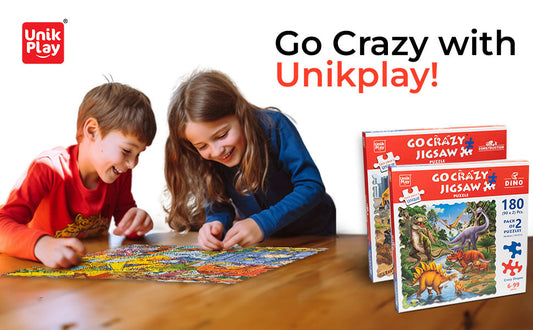 Unik Play Go Crazy Jigsaw Puzzle for Kids and Adults | Attractive Cartoon Print Puzzle with 2 Puzzle Sorting Trays for Age 6 to 99 Years-90 Pcs-(Dino)