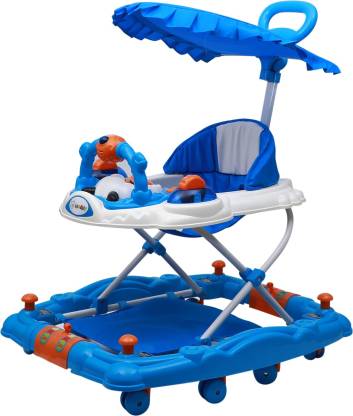 Love Baby Activity Walker for Kids with Canopy Adjustable Height Musical Tray and Light for 6 Months blue - MRGTOYS