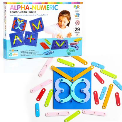 Ekta Alpha-Numeric Construction Puzzle, Built 29 Piece Puzzles Educational Board Game  (Multicolor)