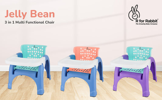 R for Rabbit Jelly Bean Chair 3 in 1 Multi-Functional Baby Study, Shampoo, Meal Regular Kids Seating Chair with High Backrest for 1-8 Years Kid, Weight Capacity