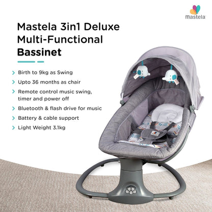MASTELA 3-IN-1 DELUXE MULTI-FUNCTIONAL BASSINET/SWING- GREY