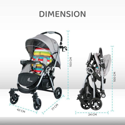 R for Rabbit Chocolate Ride Stroller For Kids - Reversible Handle, Multiple Recline Positions, Cup Holder with Meal Tray, 5 Point Safety Harness, Storage Basket PRAM